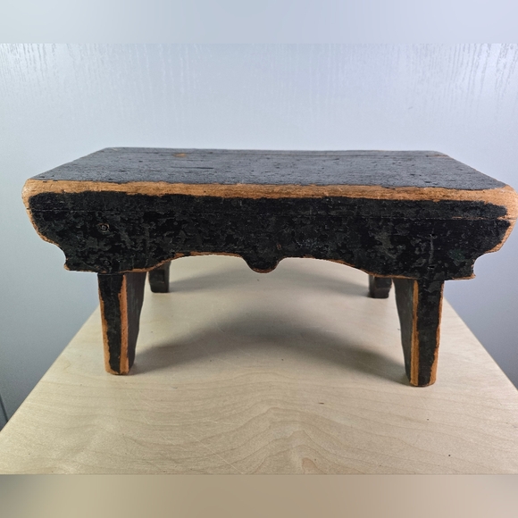 Rustic Black and Brown Wooden Stool - Picture 5 of 10